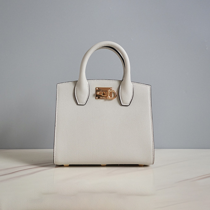 salvatore ferragamo studio small grained calfskin top handle bag #211424